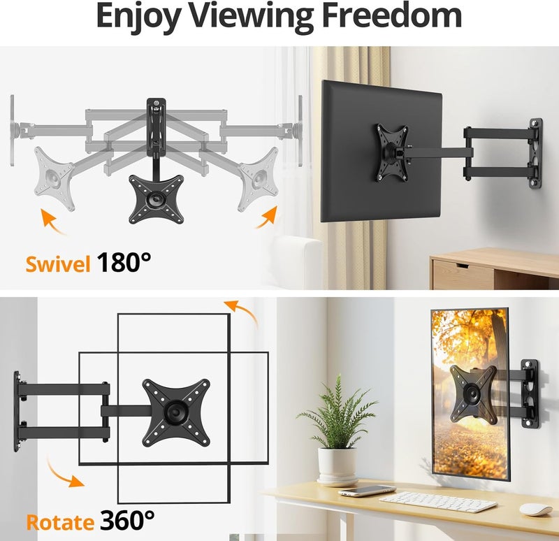 IWORKBOARD Full Motion TV Monitor Wall Mount Bracket for Most 13-32 Inch LED LCD Flat Curved Screen, 360° Rotation Swivel Tilt Extension，Adjustable Articulating Arms, Max VESA 100x100mm up to 33lbs - Image 2